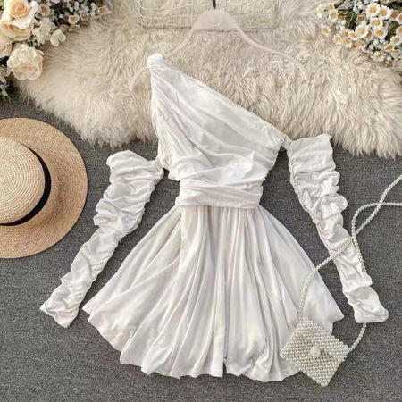 Madline Ruched Dress - front shot on hanger, white - Miss Mosa By Akanksha