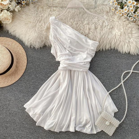 Madline Ruched Dress - styled flat-lay shot, white - Miss Mosa By Akanksha