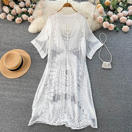 Makenna Mesh Detail Cape - styled flat-lay shot, white - Miss Mosa By Akanksha