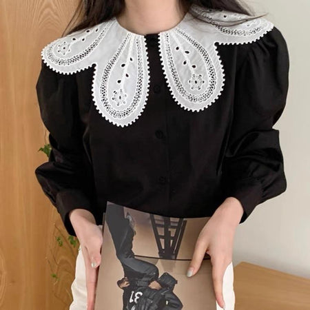 Malour Vintage Blouse - front shot on model, black - Miss Mosa By Akanksha