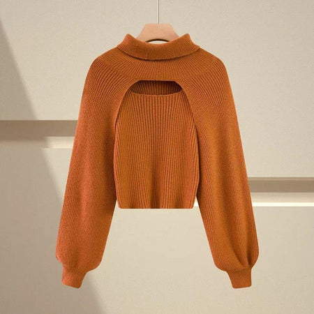 Marame Two Piece Sweater Set - front shot on hanger, orange - Miss Mosa By Akanksha