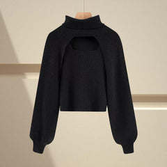 Marame Two Piece Sweater Set - front shot on hanger, black - Miss Mosa By Akanksha
