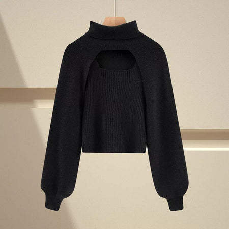 Marame Two Piece Sweater Set - front shot on hanger, black - Miss Mosa By Akanksha