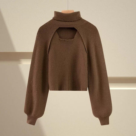 Marame Two Piece Sweater Set - front shot on hanger, brown - Miss Mosa By Akanksha