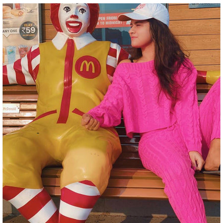 Margerine Tracksets - lifestyle shot on model, pink - Miss Mosa By Akanksha