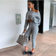 Margerine Tracksets - full-length shot on model, grey - Miss Mosa By Akanksha