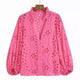 Marianna Premium Eyelet Blouse - front shot on hanger, pink - Miss Mosa By Akanksha