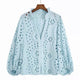 Marianna Premium Eyelet Blouse - front shot on hanger, light blue - Miss Mosa By Akanksha