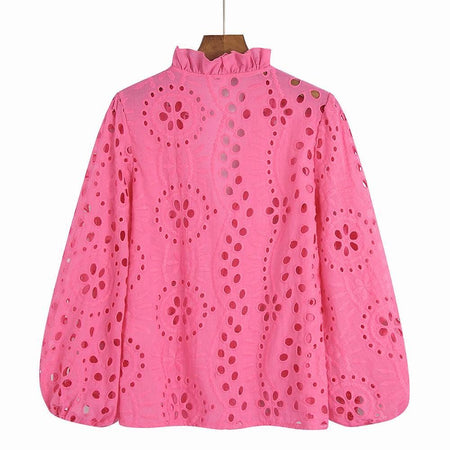 Marianna Premium Eyelet Blouse - back shot on hanger, pink - Miss Mosa By Akanksha