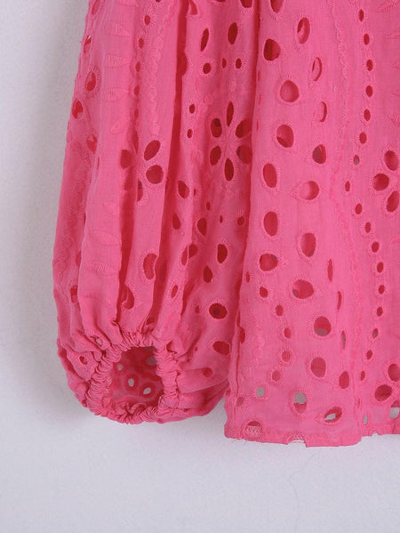 Marianna Premium Eyelet Blouse - close-up of cuff detail, pink - Miss Mosa By Akanksha