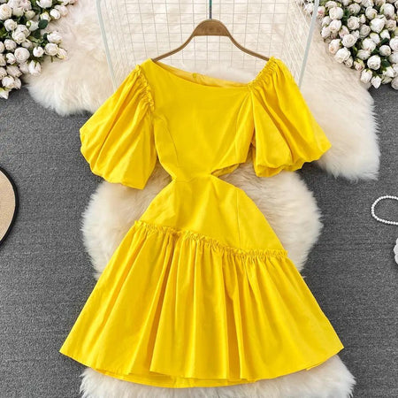 Mark Summer Dress In Yellow - styled flat-lay shot, yellow - Miss Mosa By Akanksha