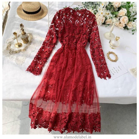 Martha Vintage Dress - styled flat-lay shot, red - Miss Mosa By Akanksha