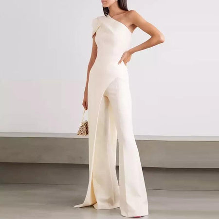 Meghan Statement Jumpsuit in White - side shot on model, ivory - Miss Mosa By Akanksha