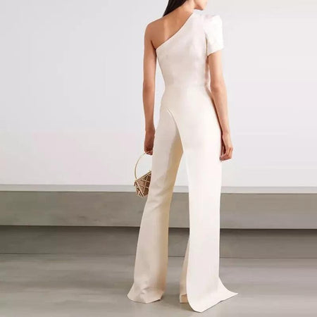 Meghan Statement Jumpsuit in White - back shot on model, ivory - Miss Mosa By Akanksha
