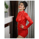 Melangie Gathered Dress - side shot on model, red - Miss Mosa By Akanksha
