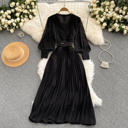 Meredith Statement Dress - flat-lay product shot on hanger, black - Miss Mosa By Akanksha