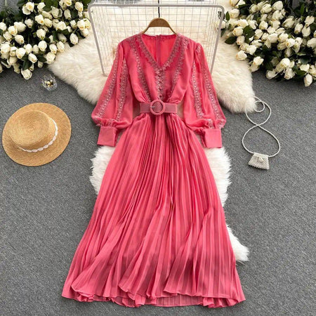 Meredith Statement Dress - flat-lay product shot on hanger, pink - Miss Mosa By Akanksha