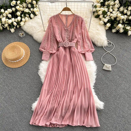 Meredith Statement Dress - flat-lay product shot on hanger, pink - Miss Mosa By Akanksha
