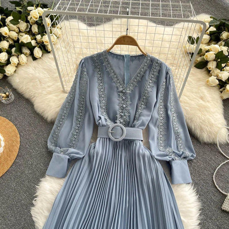 Meredith Statement Dress - flat-lay product shot on hanger, blue - Miss Mosa By Akanksha