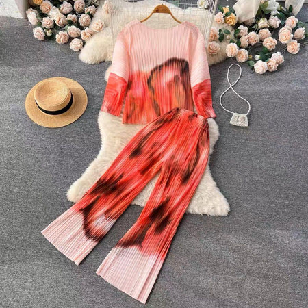 Mezze Crinkled Summer Coord - styled flat-lay shot, red - Miss Mosa By Akanksha
