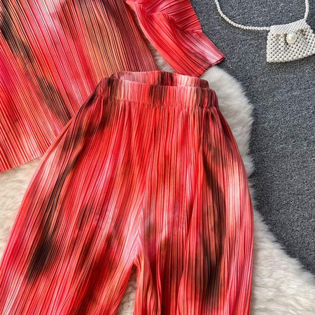Mezze Crinkled Summer Coord - close-up of trousers, red - Miss Mosa By Akanksha