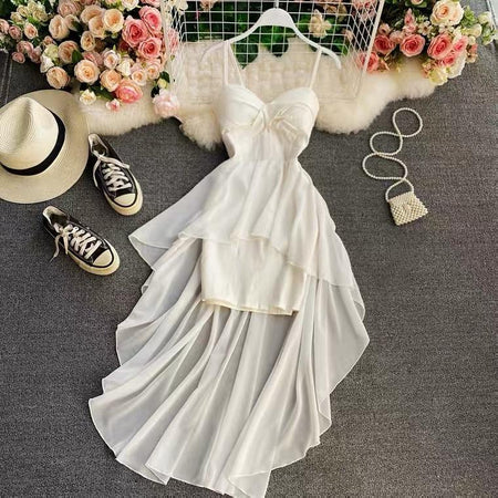 Miana Hi Low Dress - styled flat-lay shot, cream - Miss Mosa By Akanksha