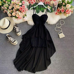 Miana Hi Low Dress - styled flat-lay shot, black - Miss Mosa By Akanksha