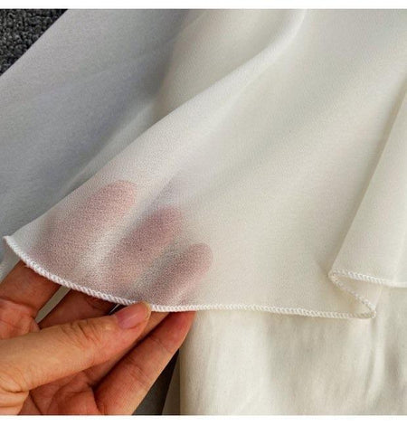 Miana Hi Low Dress - close-up of sheer fabric, cream - Miss Mosa By Akanksha