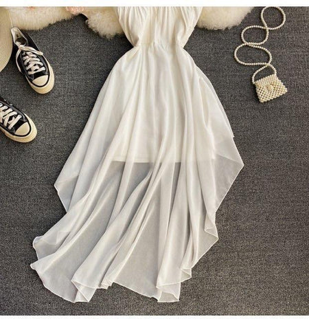Miana Hi Low Dress - styled flat-lay shot, cream - Miss Mosa By Akanksha