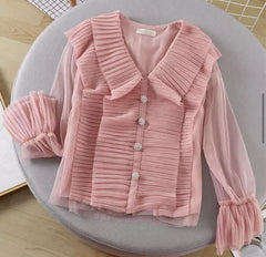 Millie Ruffled Blouse - flat-lay product shot, pink - Miss Mosa By Akanksha