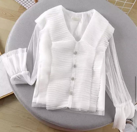 Millie Ruffled Blouse - flat-lay product shot, white - Miss Mosa By Akanksha
