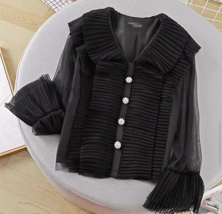 Millie Ruffled Blouse - flat-lay product shot, black - Miss Mosa By Akanksha