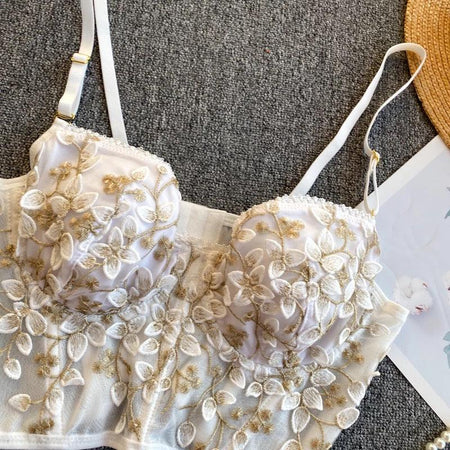 Misto Embroidered Bustier - flat-lay product shot, white - Miss Mosa By Akanksha