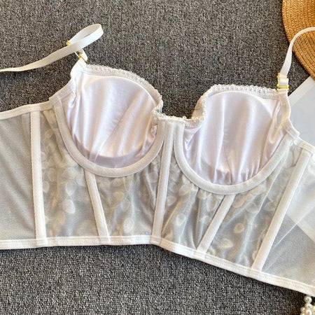 Misto Embroidered Bustier - back shot on hanger, white - Miss Mosa By Akanksha