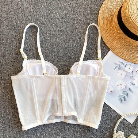 Misto Embroidered Bustier - front shot on hanger, white - Miss Mosa By Akanksha
