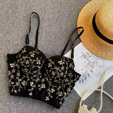 Misto Embroidered Bustier - flat-lay product shot, black - Miss Mosa By Akanksha