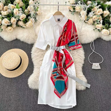 Monophil Scarf Dress - styled flat-lay shot, white - Miss Mosa By Akanksha