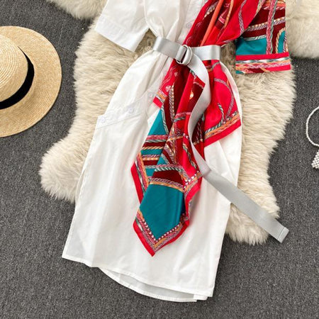 Monophil Scarf Dress - styled flat-lay shot, white - Miss Mosa By Akanksha