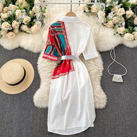 Monophil Scarf Dress - styled flat-lay shot, white - Miss Mosa By Akanksha