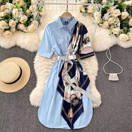 Monophil Scarf Dress - styled flat-lay shot, light blue - Miss Mosa By Akanksha
