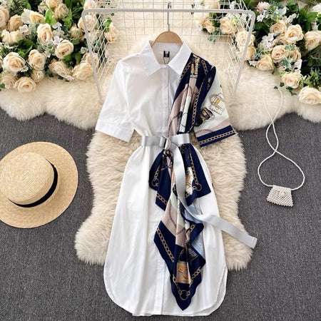 Monophil Scarf Dress - styled flat-lay shot, white - Miss Mosa By Akanksha
