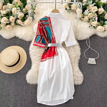 Monophil Scarf Dress - styled flat-lay shot, white - Miss Mosa By Akanksha