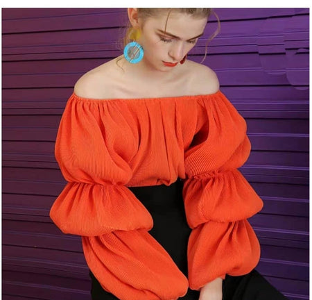 Montage Pleated Blouses - front shot on model, orange - Miss Mosa By Akanksha