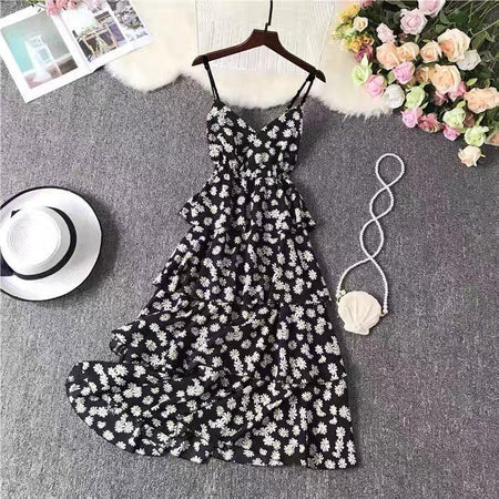 Morocco Floral Dress with Cape - front shot on hanger, black - Miss Mosa By Akanksha
