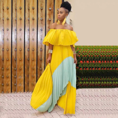 Mosley Pleated Holiday Maxi In Yellow and Blue
