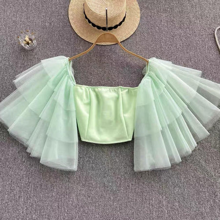 Moss Butterfly Top - front shot on hanger, green - Miss Mosa By Akanksha