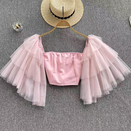 Moss Butterfly Top - front shot on hanger, pink - Miss Mosa By Akanksha
