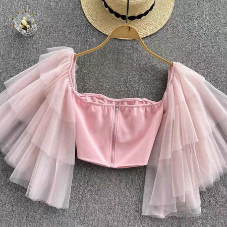 Moss Butterfly Top - front shot on hanger, pink - Miss Mosa By Akanksha
