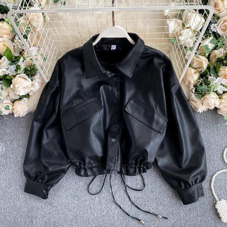 Moss PU Jacket In Black - front shot on hanger, black - Miss Mosa By Akanksha
