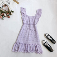 Mykonos Eyelet Dress - styled flat-lay shot, lilac - Miss Mosa By Akanksha